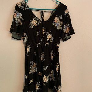 Flower Print Button Front Tie/Open Back Dress